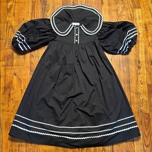 OLIVIA ROHDE Girl's Women's Babydoll Dress Cotton Black White‎ Trim Size 12/S